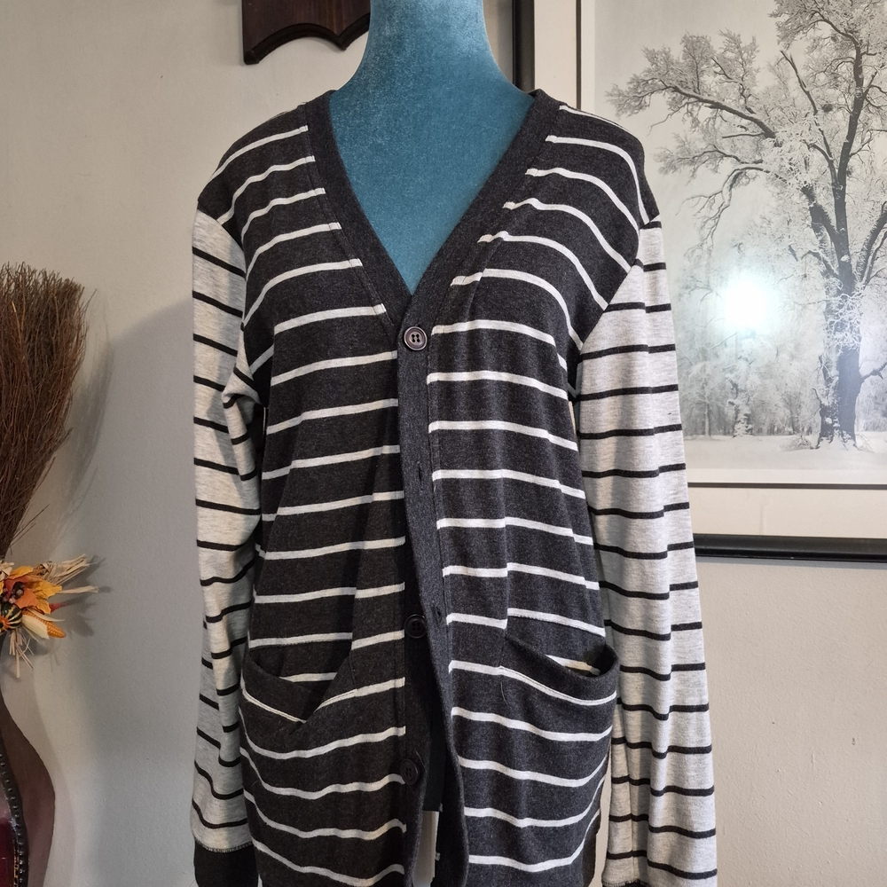 Chor Striped Gray Knit Cardigan Sweater Size S